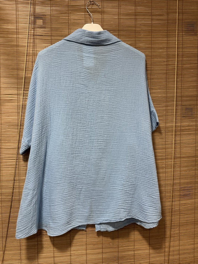 Chemise gaze de coton manches courtes bleu ciel