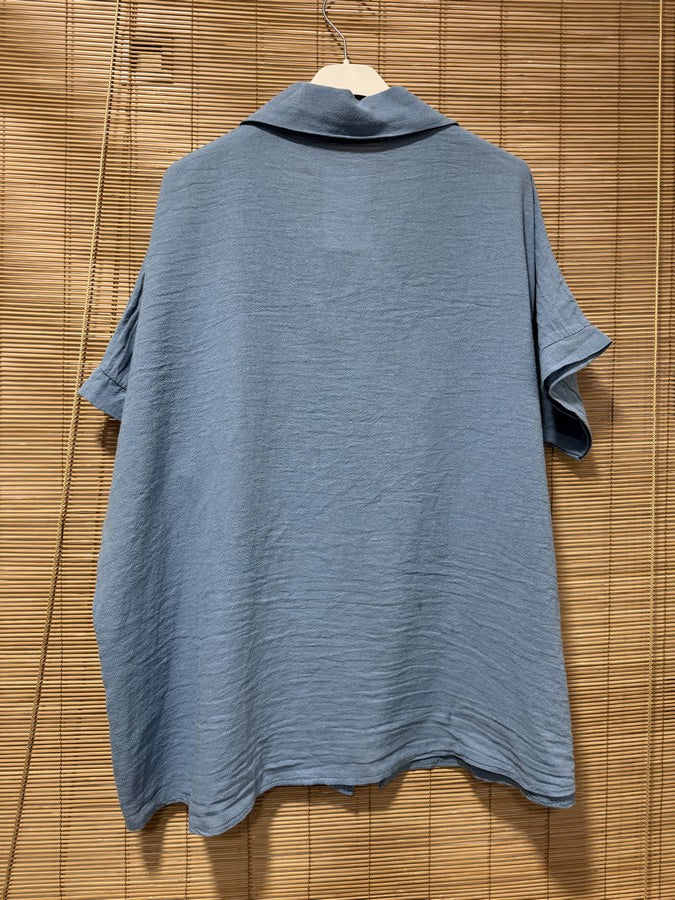 Chemise coton manches courtes bleu jean