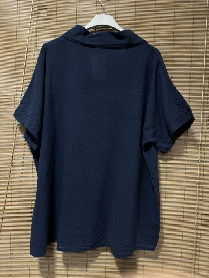 Chemise coton manches courtes bleu marine