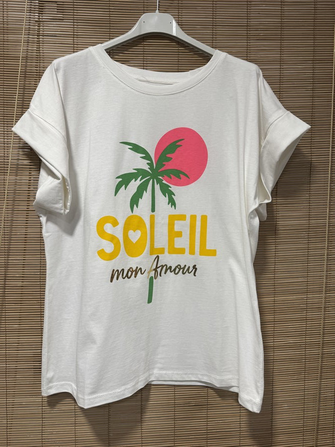 T-shirt Blanc Palmier Soleil