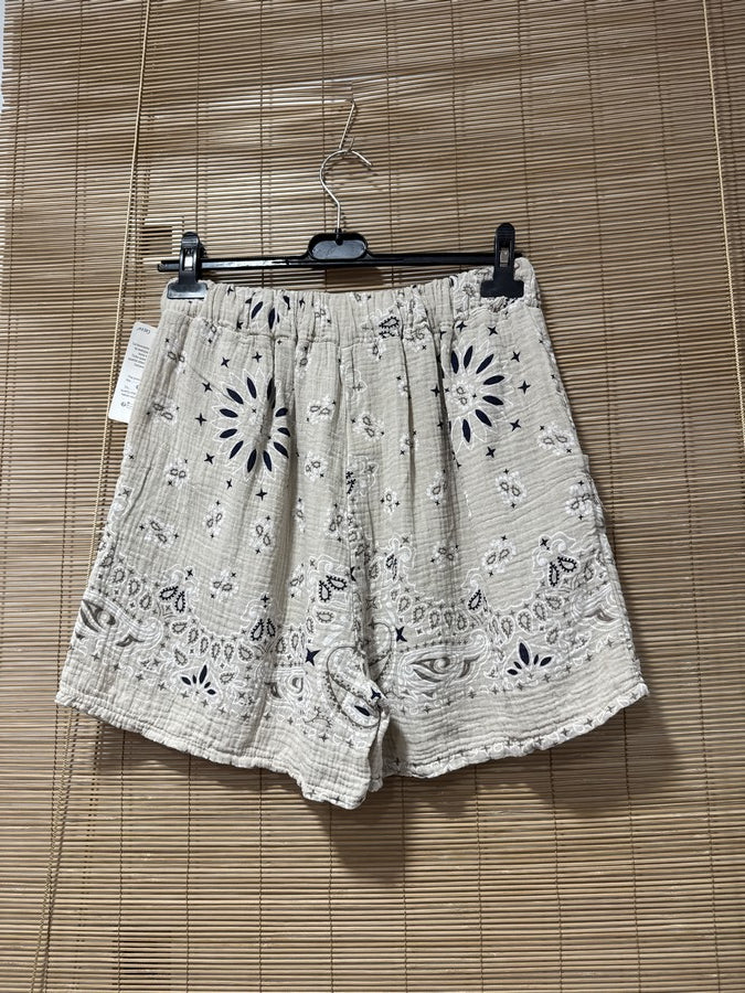 Short en gaze de coton bandana sable