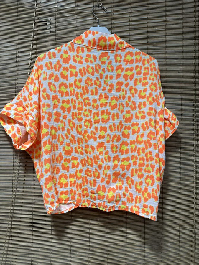 Chemise gaze de coton léo fluo orange/jaune