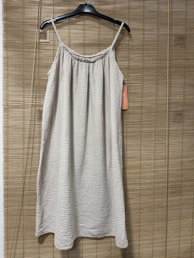 Robe à bretelles gaze de coton sable