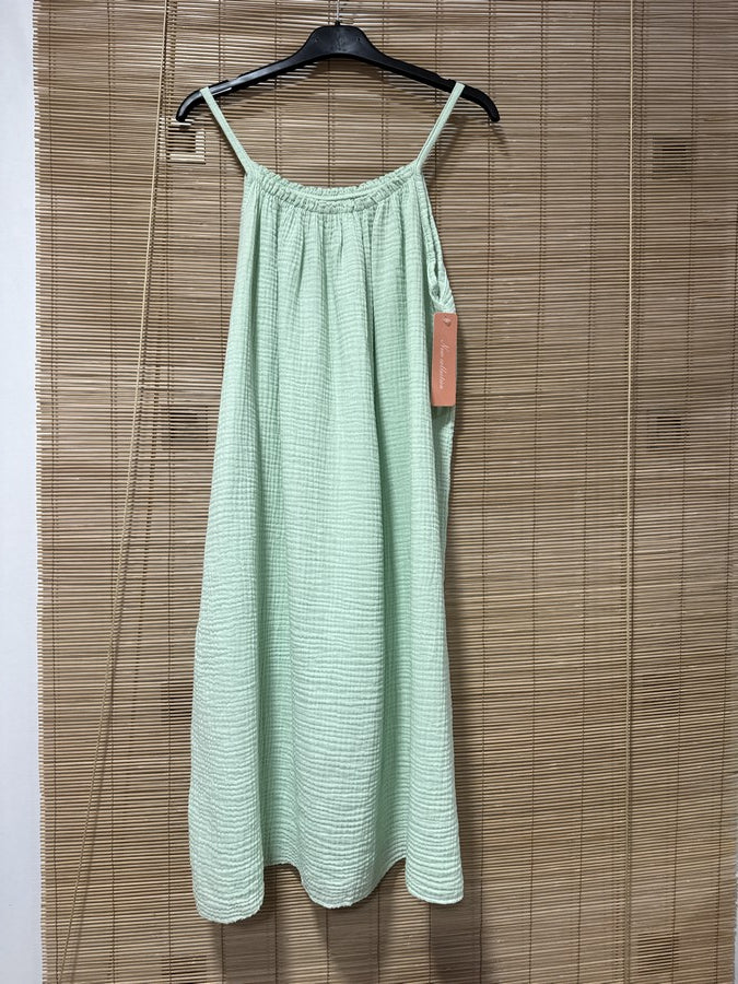Robe à bretelles gaze de coton menthe