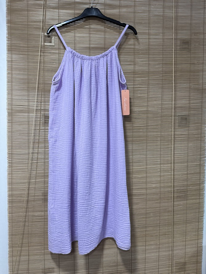 Robe à bretelles gaze de coton lila