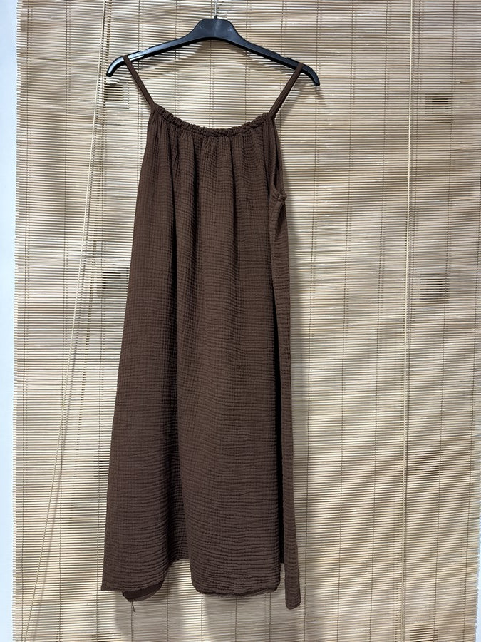 Robe à bretelles gaze de coton chocolat