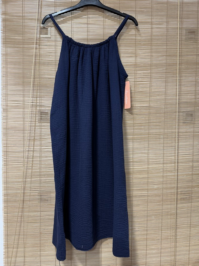 Robe à bretelles gaze de coton bleu marine
