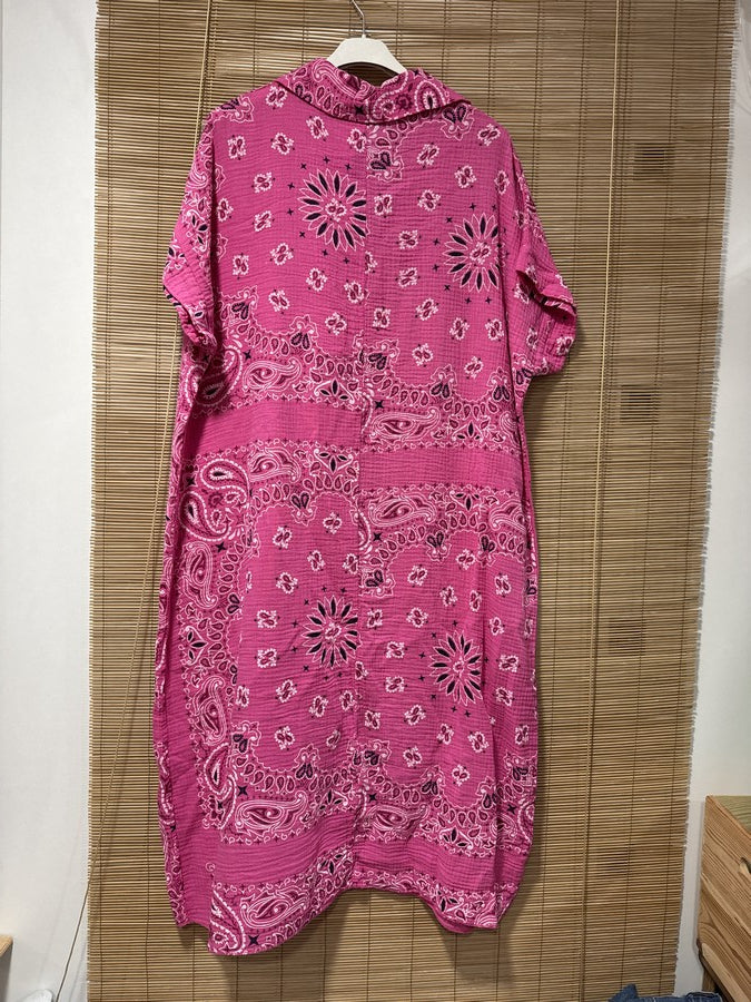 Robe gaze de coton bandana fuchsia