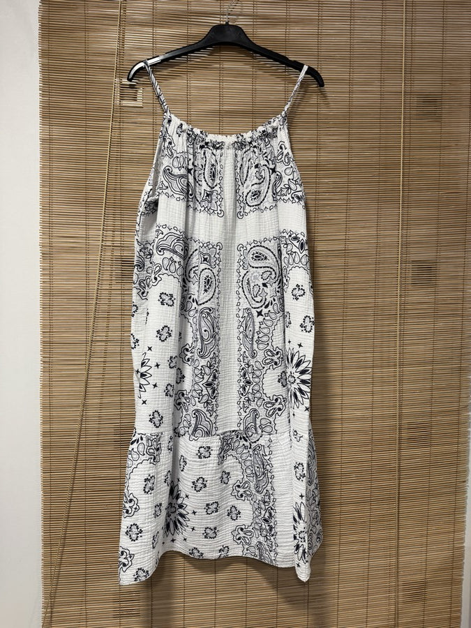 Robe à bretelles gaze de coton bandana blanc