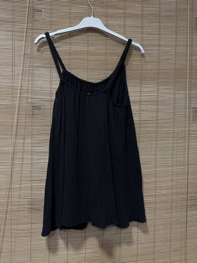 Débardeur fluide lurex bretelles tressées noir