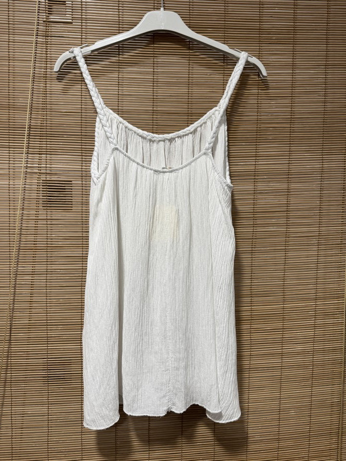 Débardeur fluide lurex bretelles tressées blanc