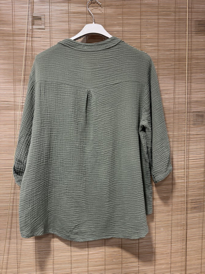 Blouse gaze de coton kaki