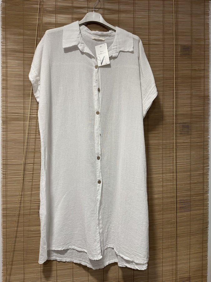 Robe chemise coton manches courtes blanche
