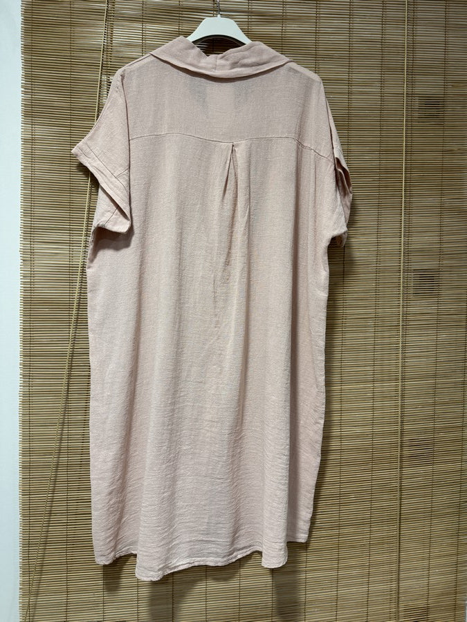Robe chemise coton manches courtes rose