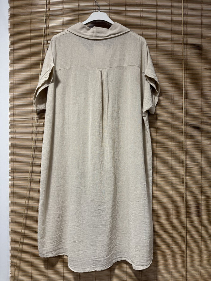 Robe chemise coton manches courtes sable