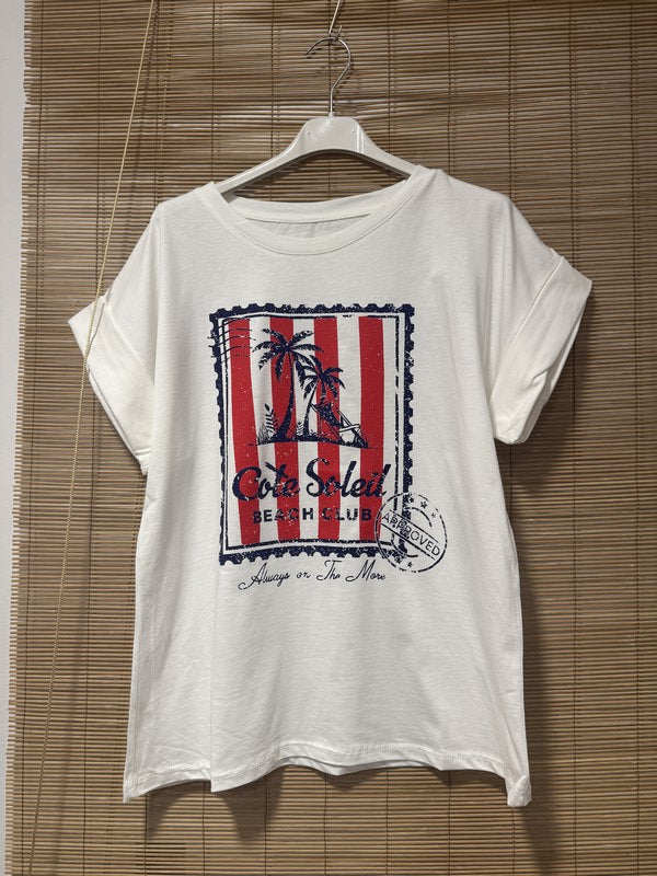 T-shirt blanc palmiers timbre
