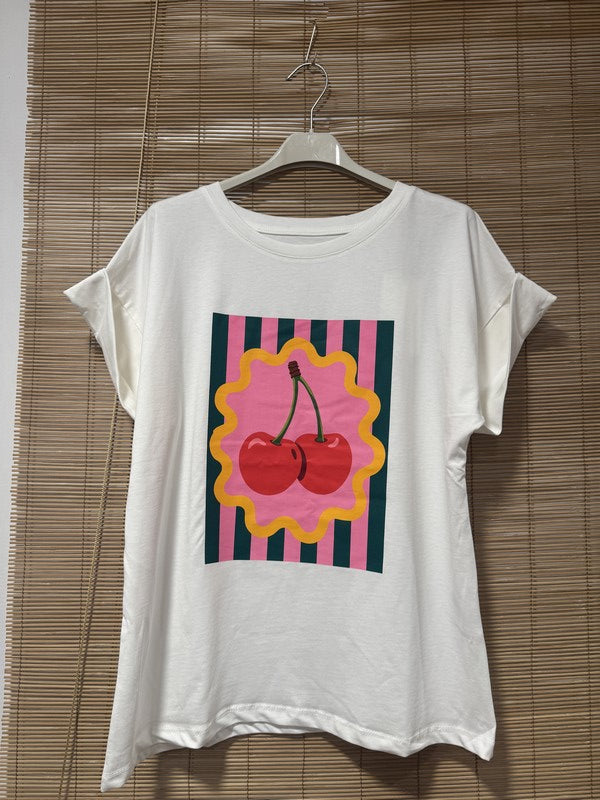 T-shirt blanc cerises