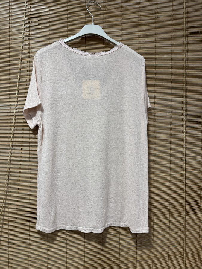 T-shirt fluide lin/coton rose pâle