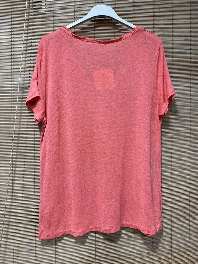 T-shirt fluide lin/coton corail