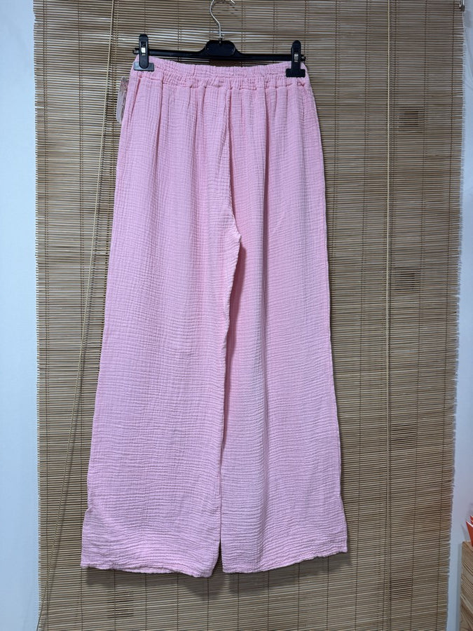 Pantalon gaze de coton rose