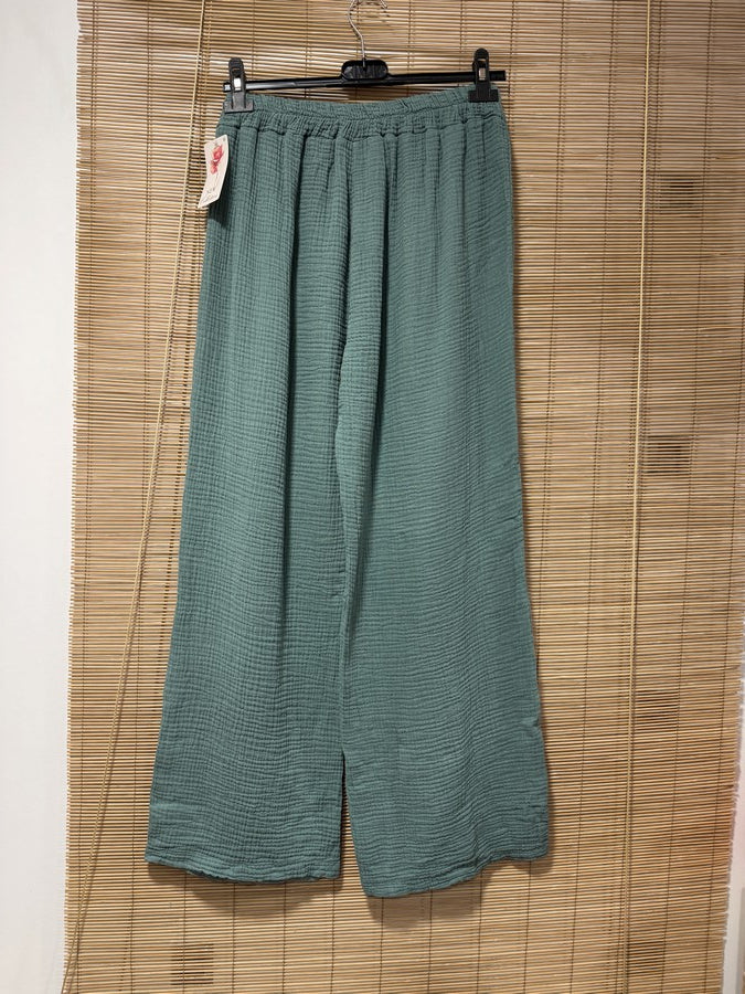 Pantalon gaze de coton vert d'eau