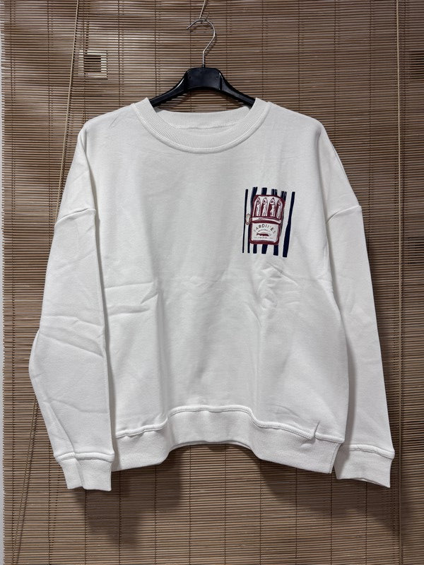 Sweat blanc SARDINES bleu marine