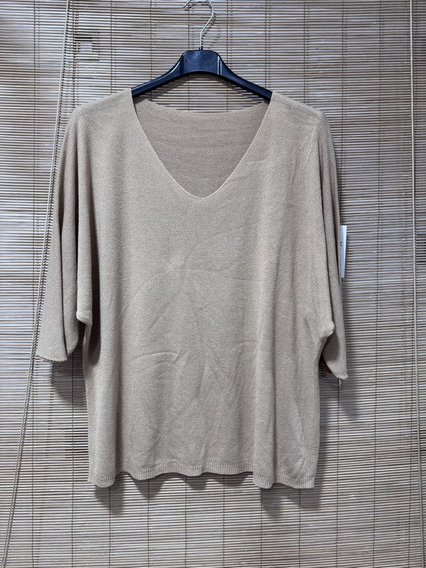 Pull fin fluide manches courtes camel