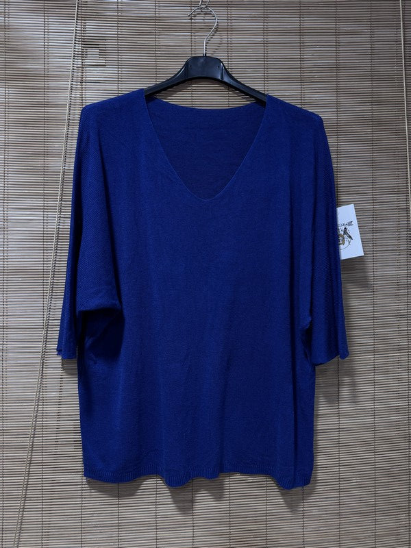 Pull fin fluide manches courtes bleu marine