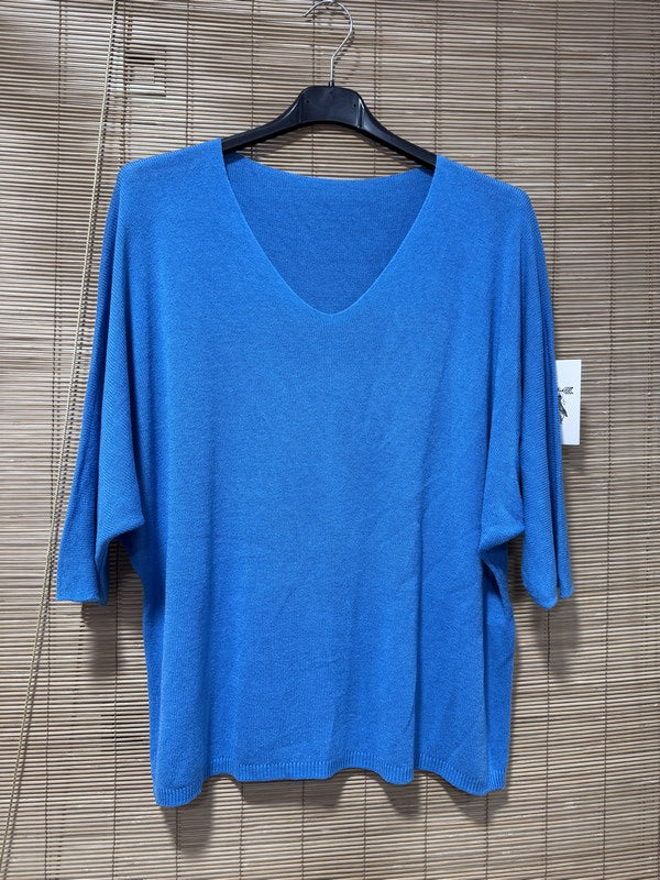 Pull fin fluide manches courtes bleu