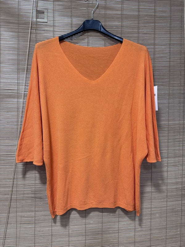 Pull fin fluide manches courtes orange