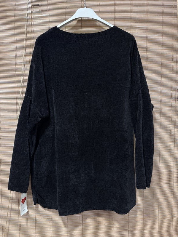 Sweat velours Bohème col V noir