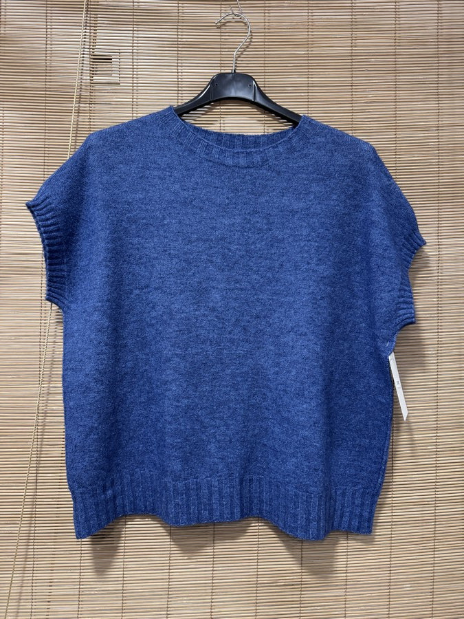 Pull débardeur col rond bleu jean