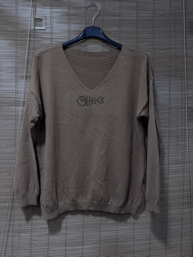 Pull fin POISSON clouté camel