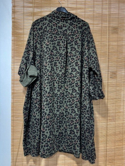 GRANDE TAILLE - Robe léopard gaze de coton kaki