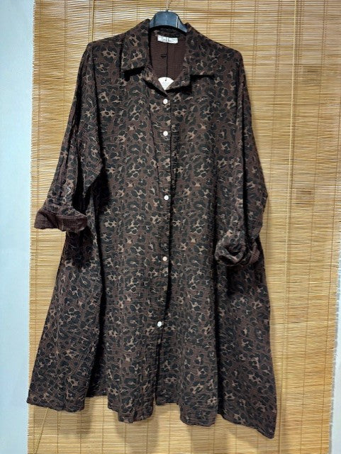 GRANDE TAILLE - Robe léopard gaze de coton marron