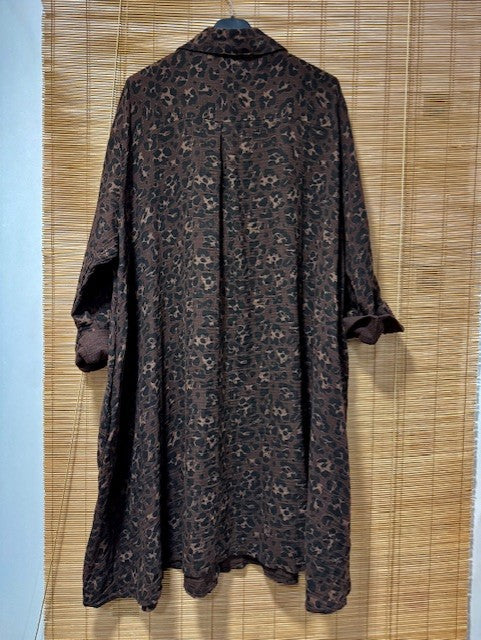 GRANDE TAILLE - Robe léopard gaze de coton marron