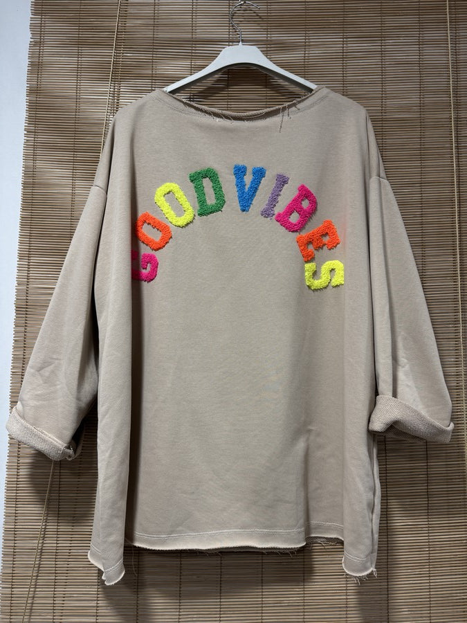 GRANDE TAILLE - Sweat GOOD VIBES beige