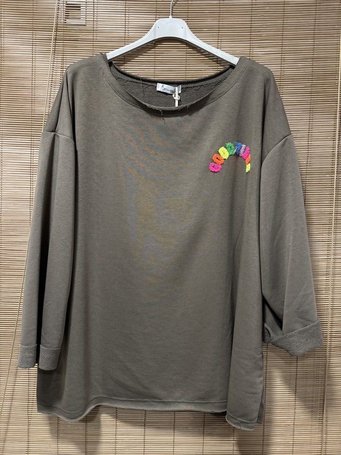 GRANDE TAILLE - Sweat GOOD VIBES taupe