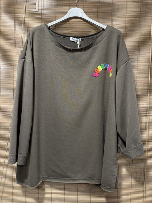 GRANDE TAILLE - Sweat GOOD VIBES taupe