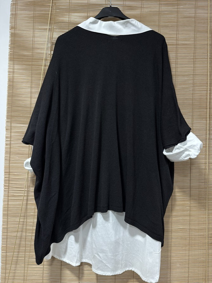 GRANDE TAILLE - Pull fin chauve-souris col V noir