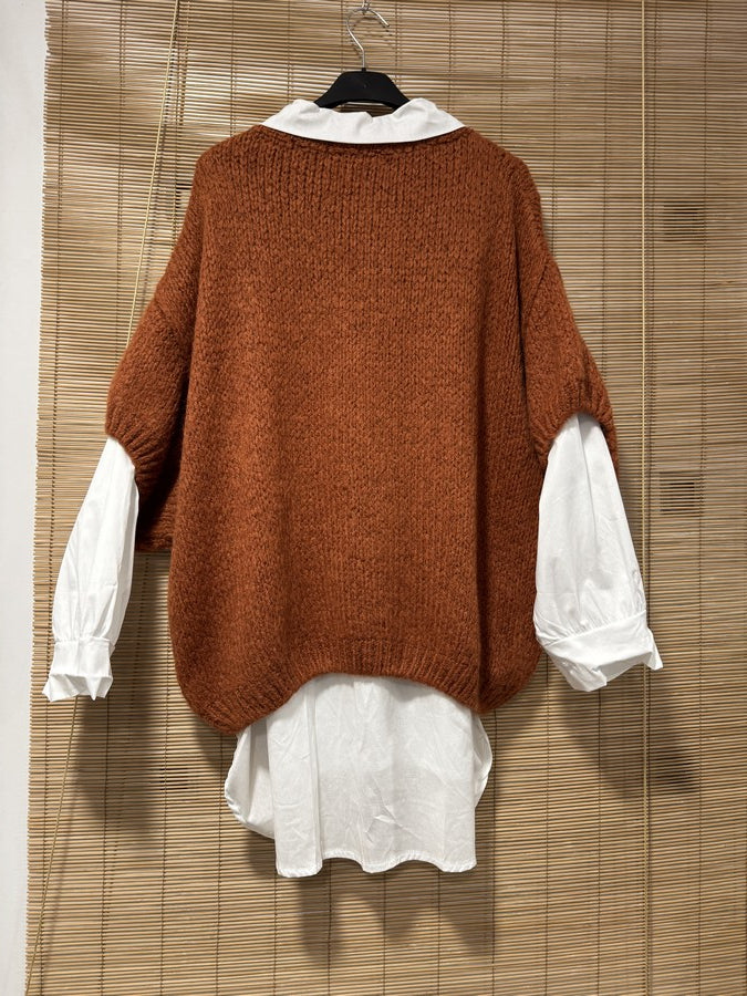 GRANDE TAILLE - Pull col V manches courtes rouille