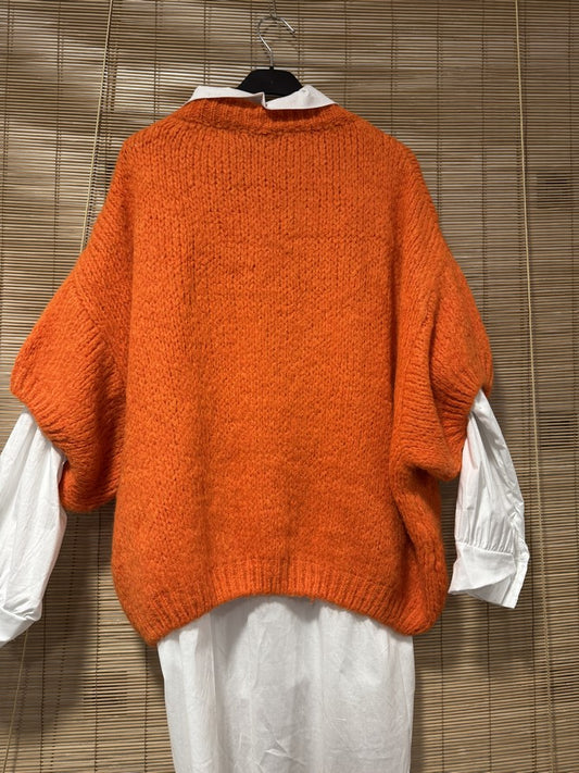 GRANDE TAILLE - Pull col V manches courtes orange