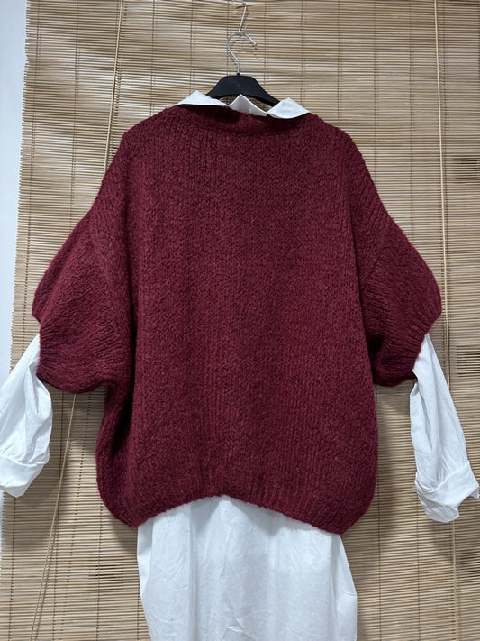 GRANDE TAILLE - Pull col V manches courtes prune