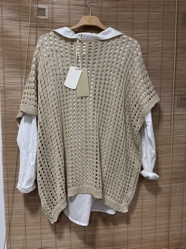 GRANDE TAILLE - Pull ajouré doré lurex
