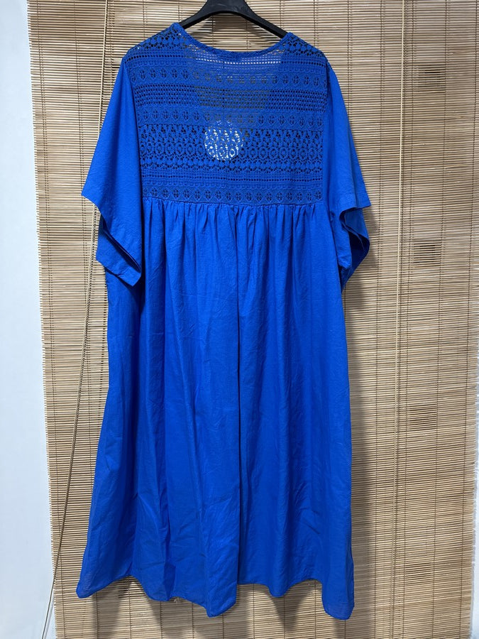 GRANDE TAILLE - Robe voile de coton broderies bleu roi