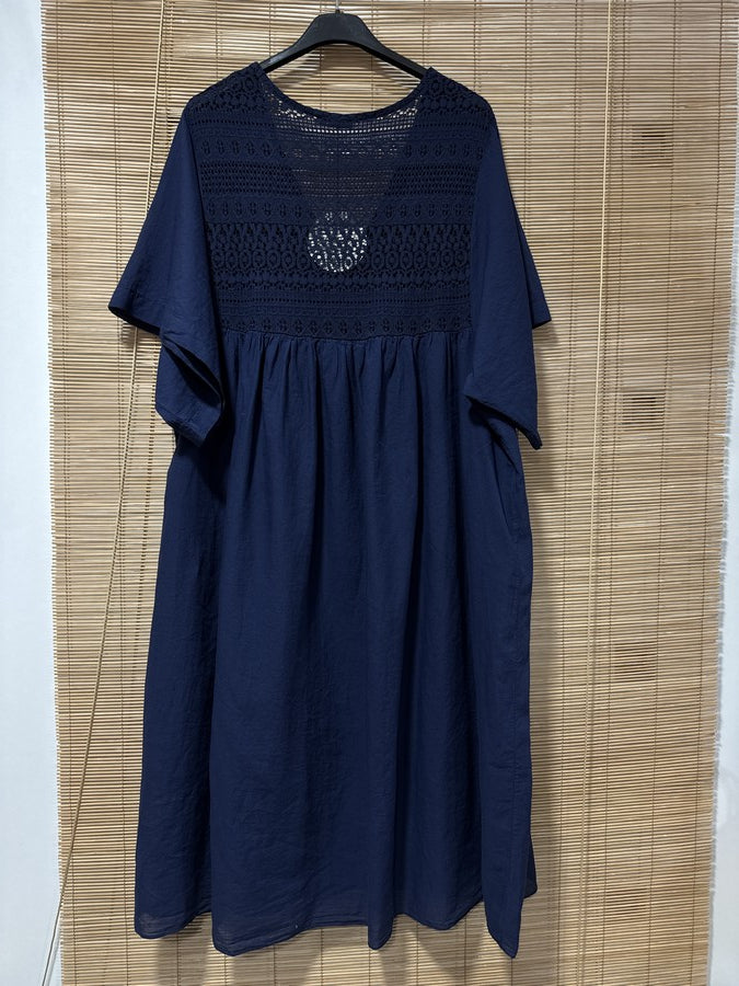 GRANDE TAILLE - Robe voile de coton broderies bleu marine