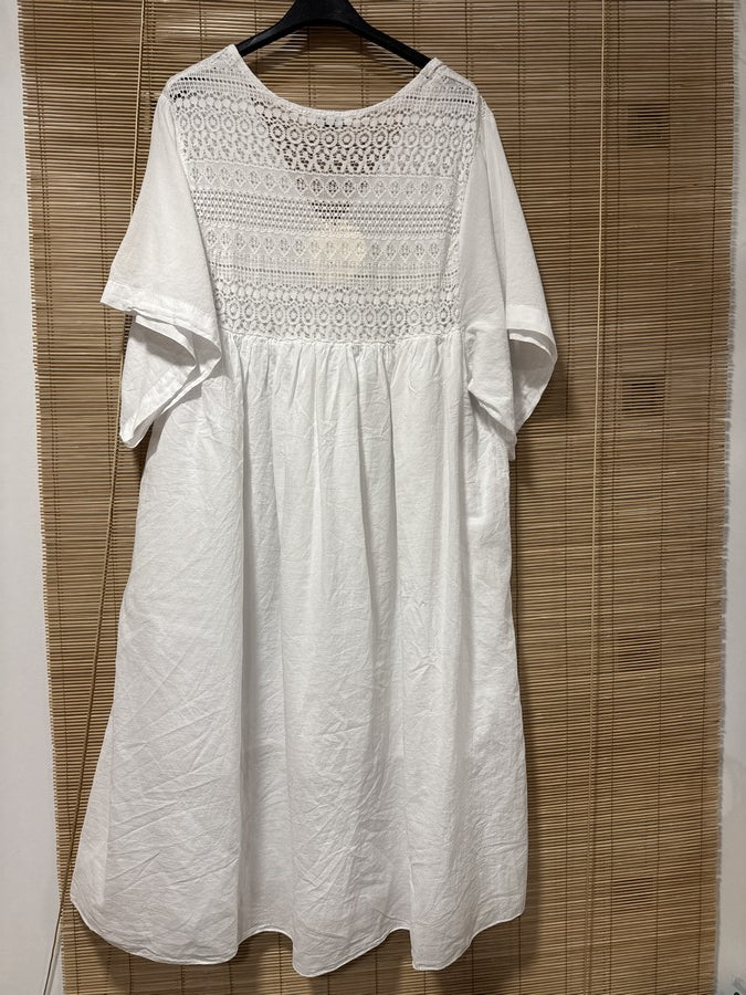 GRANDE TAILLE - Robe voile de coton broderies blanc