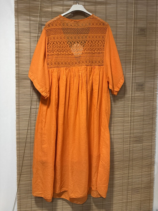 GRANDE TAILLE - Robe voile de coton broderies orange