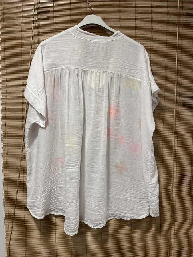 GRANDE TAILLE - Chemise voile de coton brodée fantaisie blanche