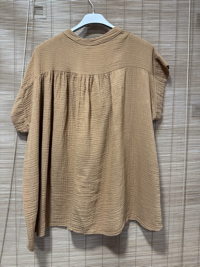 GRANDE TAILLE - Blouse gaze de coton camel